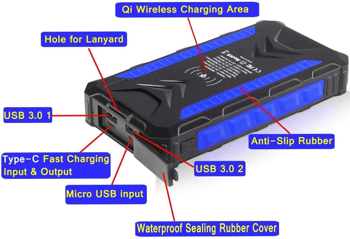 Solar Charger 36000Mah Wireless Solar Power Bank Phone Charger